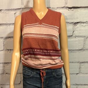 Vintage Striped Sweater Vest With Drawstring Waist Size Medium